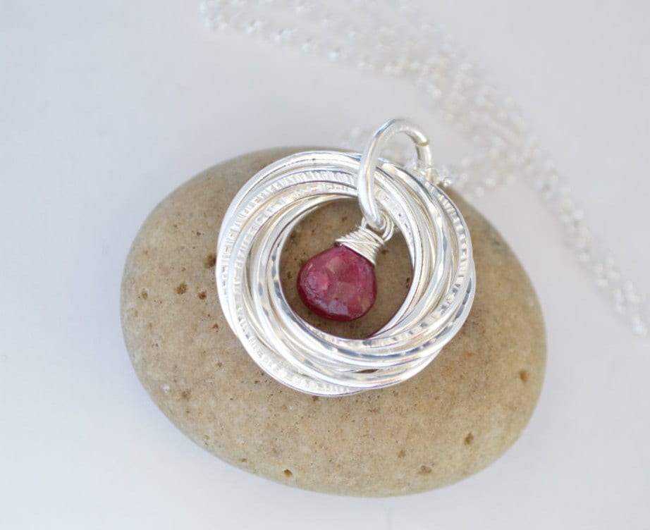 80th Birthday gift for grandma, 8th Anniversary gift, 80th Birthday jewelry for mom, July birthstone jewelry, 8 Rings for 8 decades