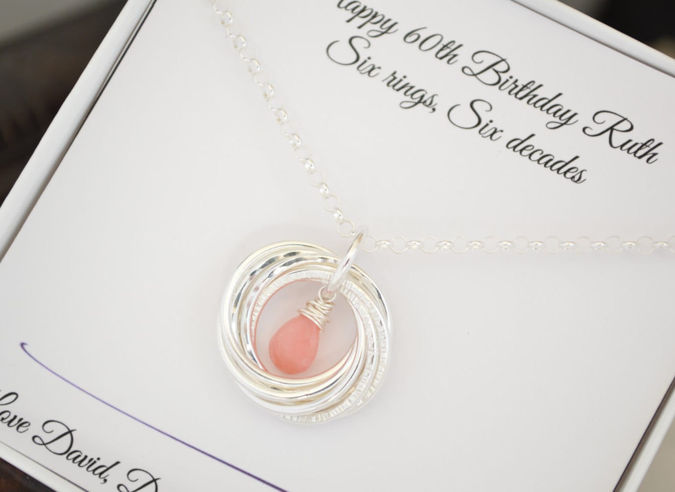 Collar de ópalo rosa, collar con piedra natal de octubre, regalo de 60 cumpleaños para mamá, regalo de 6.º aniversario, joyas de 60.º cumpleaños para madre, 6 anillos