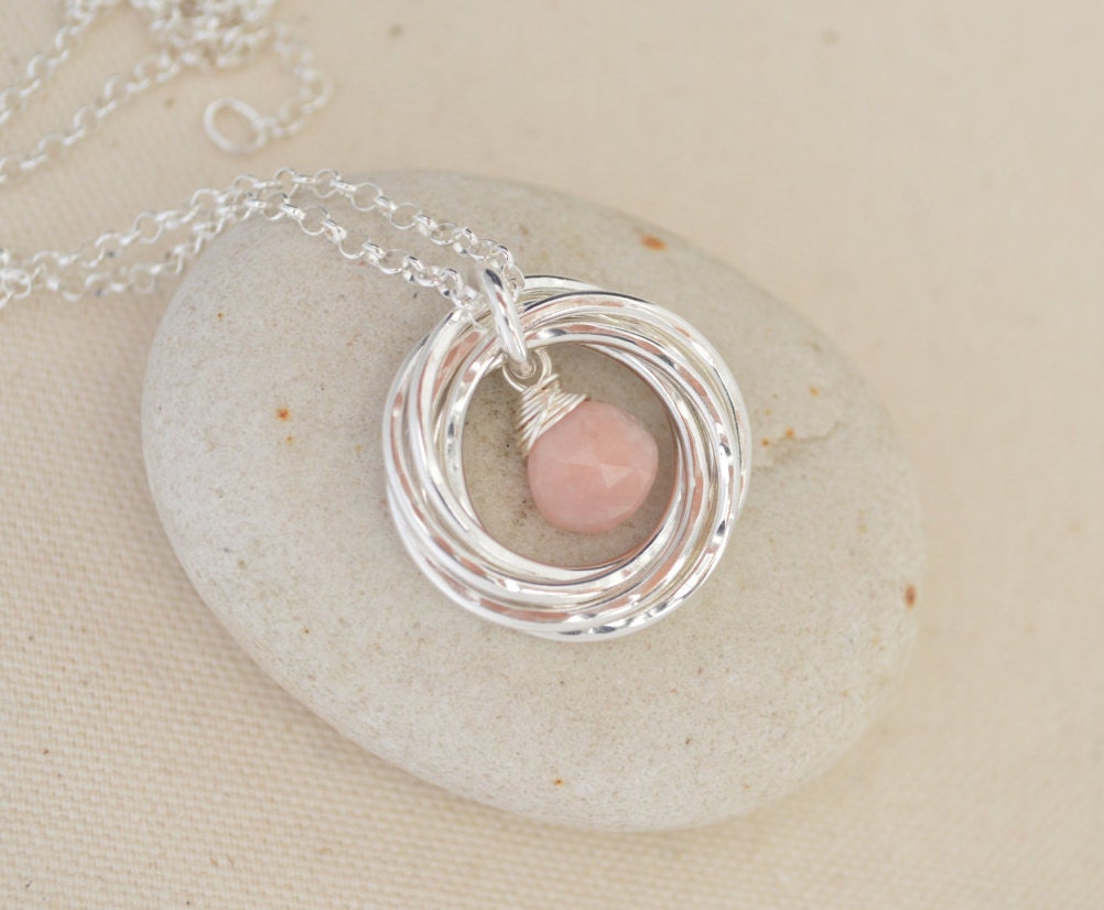 Collar de ópalo rosa, collar con piedra natal de octubre, regalo de 60 cumpleaños para mamá, regalo de 6.º aniversario, joyas de 60.º cumpleaños para madre, 6 anillos