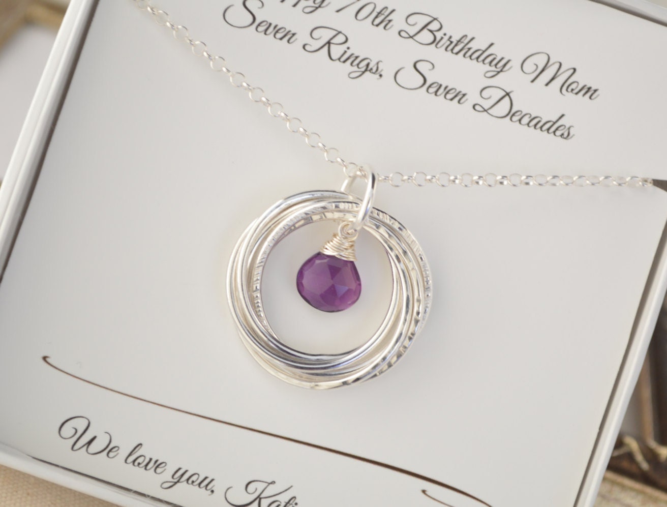 Regalo de 70 cumpleaños para mamá y abuela, collar con piedra de nacimiento de amatista, joyería con piedra de nacimiento de febrero, regalo del séptimo aniversario para mujeres, cumpleaños
