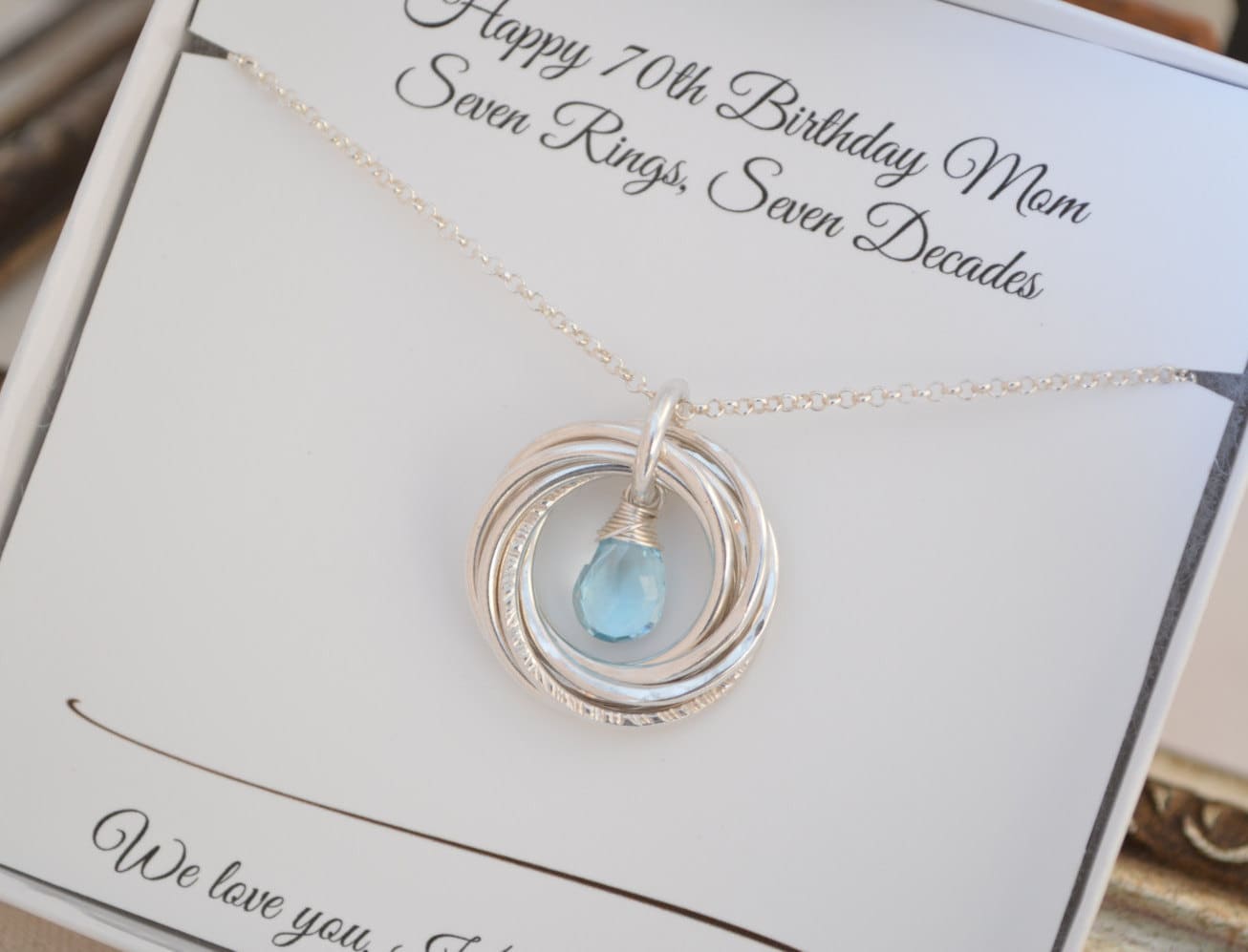 Regalo de 70 cumpleaños para mamá y abuela, collar con piedra natal de diciembre, regalo de séptimo aniversario para esposa, joyas de topacio azul, regalos para madre