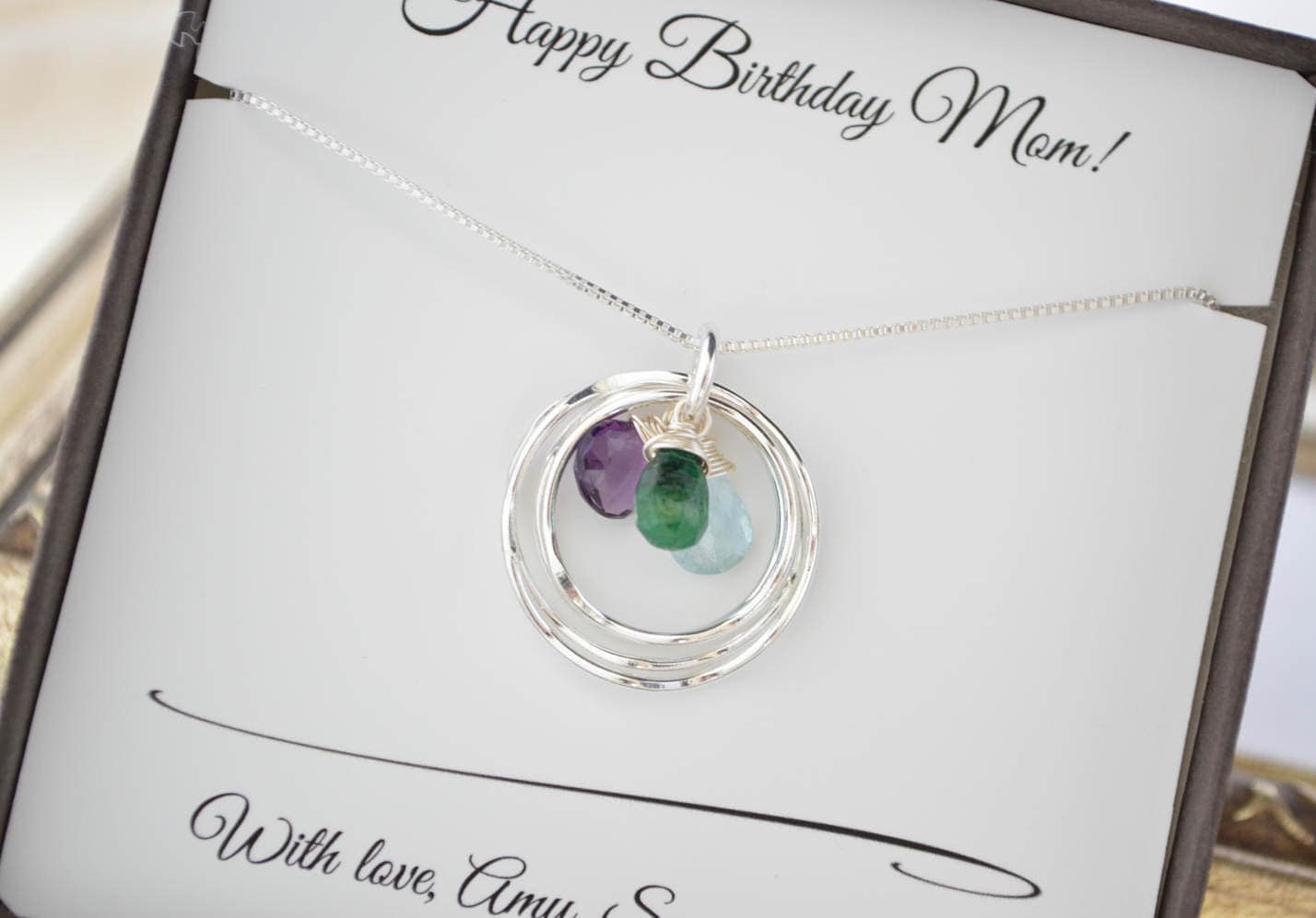 Collar con piedra de nacimiento para madres, regalo de joyería para mamá, collares con 3 piedras de nacimiento, collar para 3 hermanas, joyas para madres, collar familiar, 3 mejores amigas