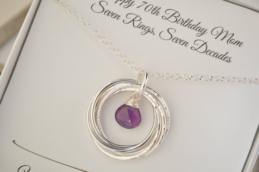 70th Birthday gift for mom and grandma, Amethyst birthstone necklace, February birthstone jewelry, 7th Anniversary gift for women, Birthday