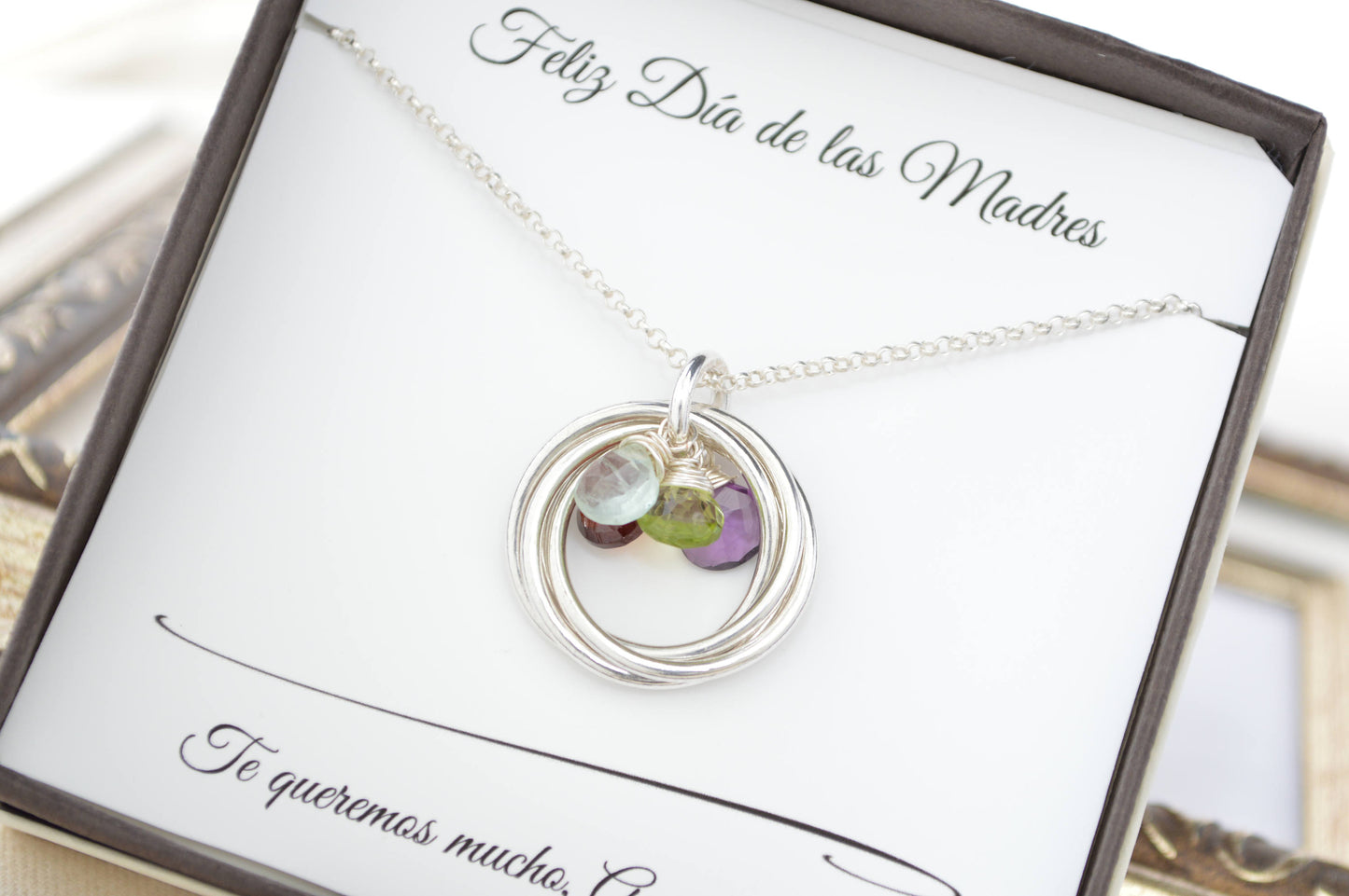 Regalo para madre, regalo para el día de la madre, collar de regalo para mamá, joyas con piedra de nacimiento, collar con piedra de nacimiento para madres, collar familiar, familia de 4