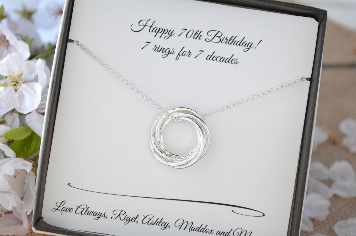 Regalo de 70 cumpleaños para mamá, joyas de 70 cumpleaños, regalos de séptimo aniversario para ella, collar de plata esterlina, regalos de 70 cumpleaños para mujeres