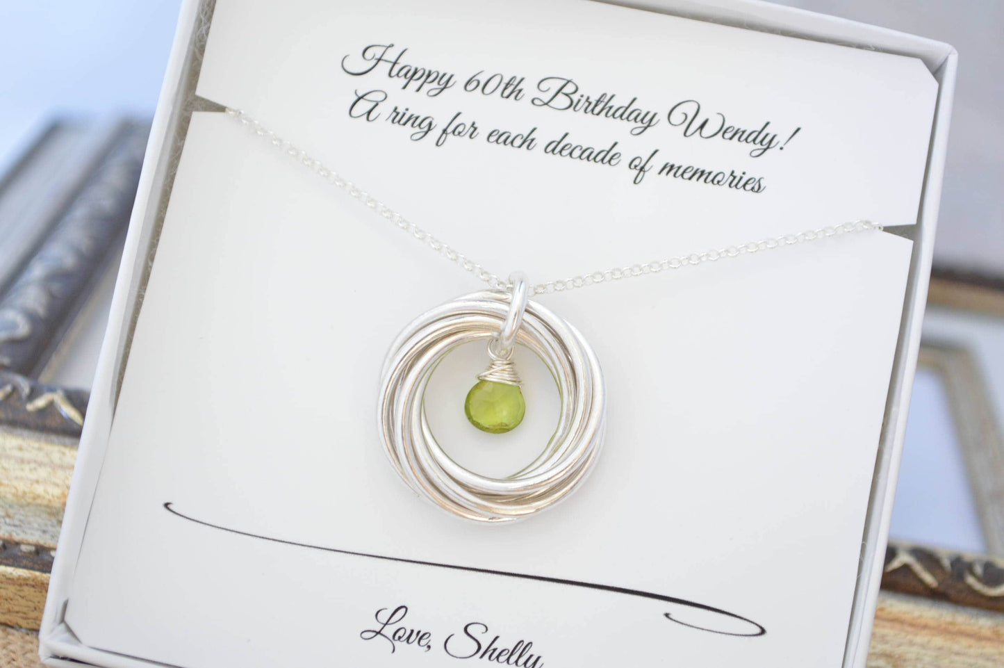 Regalo de 60 cumpleaños para mamá y abuela, regalo de 6.º aniversario para esposa, piedra natal de agosto, collar con piedra natal de peridoto, 60.º cumpleaños para ella