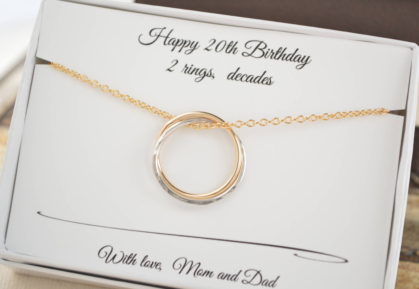 Regalo de cumpleaños número 20 para ella, regalo de segundo aniversario para mujeres, collar circular, 2 círculos entrelazados, collar de mejor amiga, collar de hermana