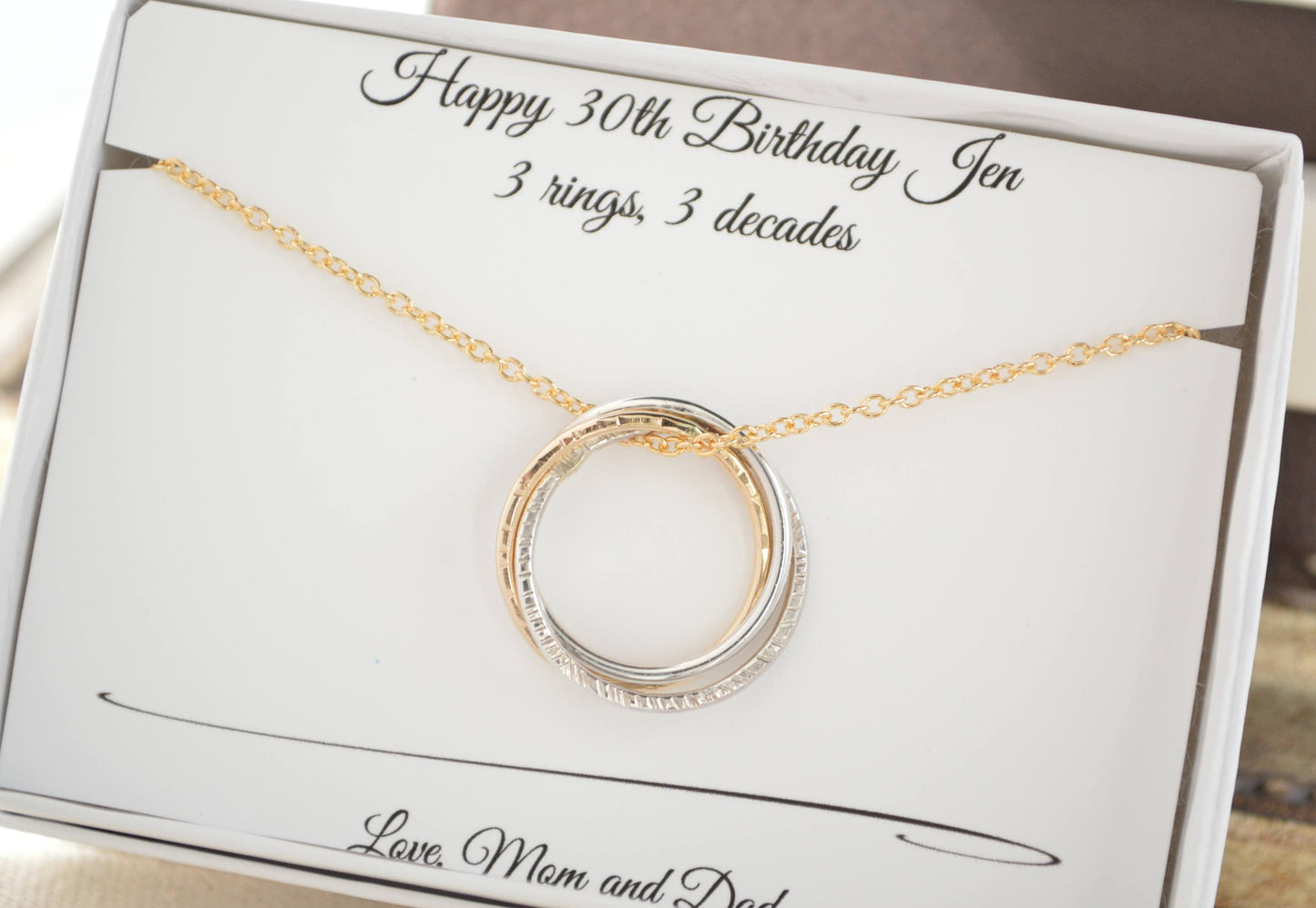 Regalo de cumpleaños número 30 para ella, regalo de tercer aniversario, collar de 3 hermanas, regalos para 3 mejores amigas, ideas de regalos de cumpleaños número 30, collar de 3 anillos