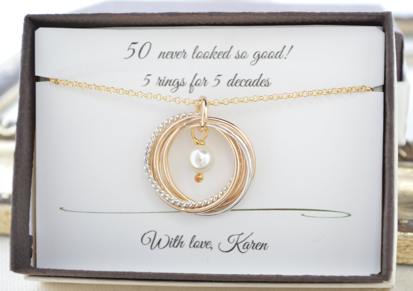 Regalo de 50 cumpleaños para mujeres, collar con piedra natal de junio, collar de 5 décadas, regalo del quinto aniversario, regalo de cumpleaños único para ella