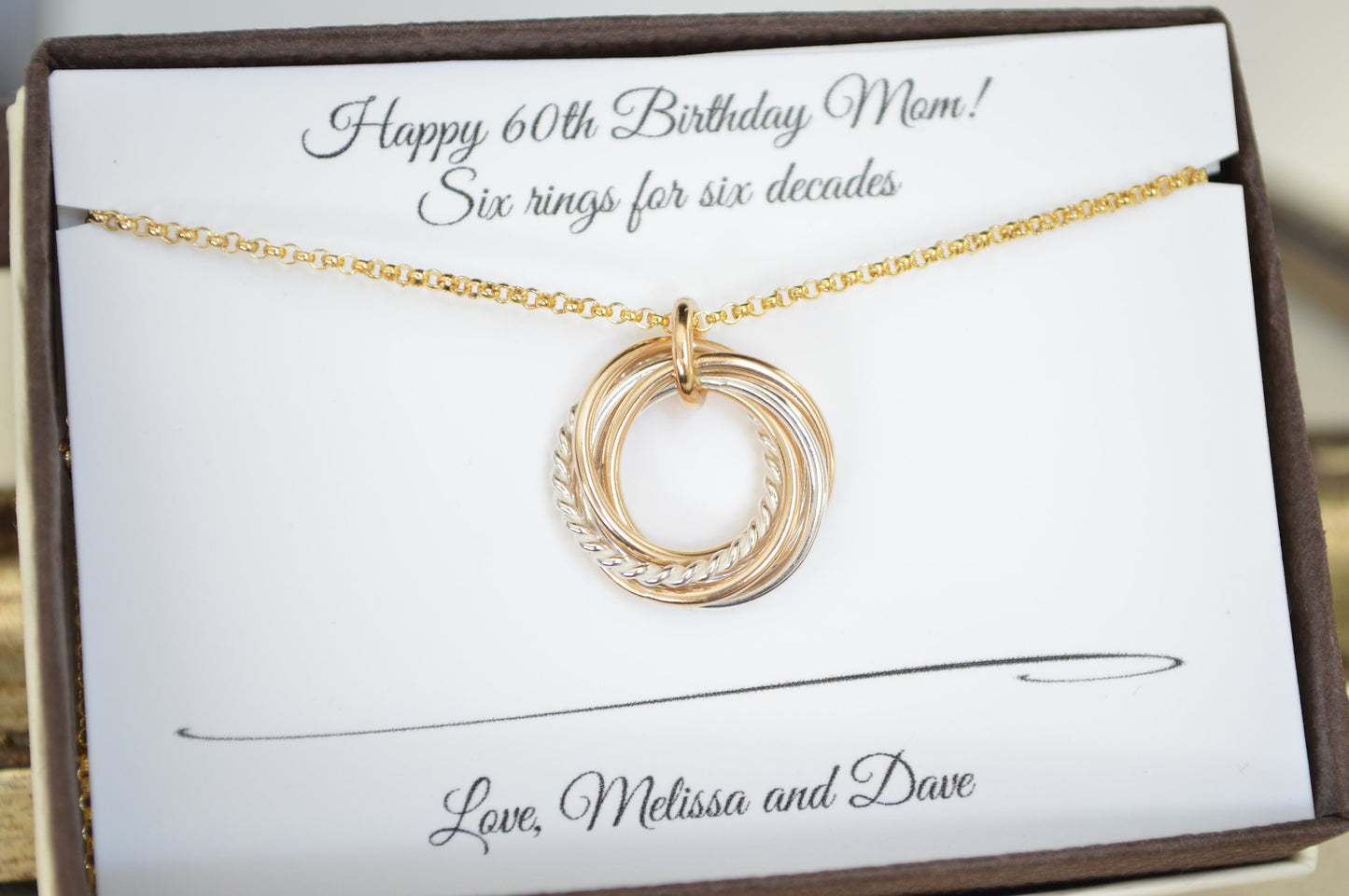 Regalo de 60 cumpleaños para mujeres, regalo de 60 cumpleaños para mamá, 6 anillos de metales mixtos, regalo de sexto aniversario para ella,