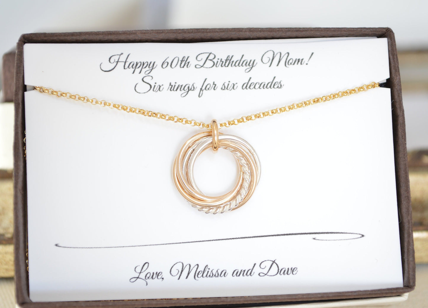 Regalo de 60 cumpleaños para mujeres, regalo de 60 cumpleaños para mamá, 6 anillos de metales mixtos, regalo de sexto aniversario para ella,