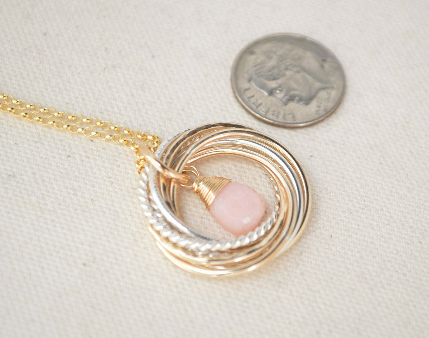 Joyas de 50 cumpleaños para mujeres, collar de 5 décadas, collar de 50 cumpleaños, regalos de 50 cumpleaños para mamá, collar de 5 anillos, cuello de ópalo rosa