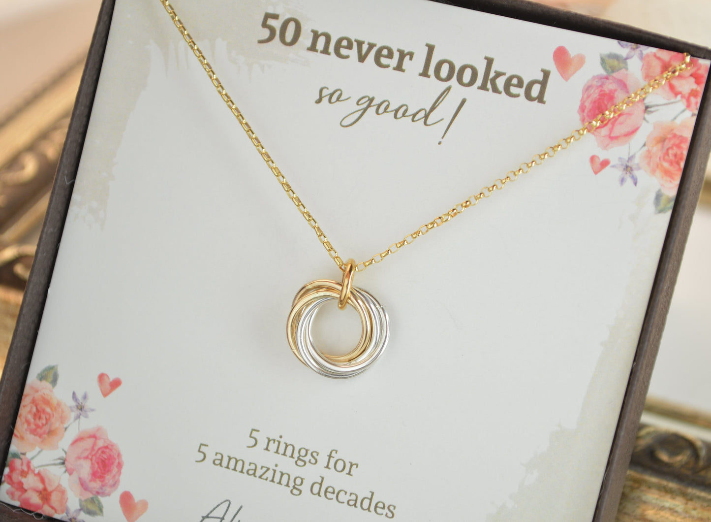 Joyas de regalo de 50 cumpleaños para mujer, Joyas de metales mixtos, Joyas de 50 cumpleaños, Regalo de 50 cumpleaños para mamá, Collar pequeño, 50 años