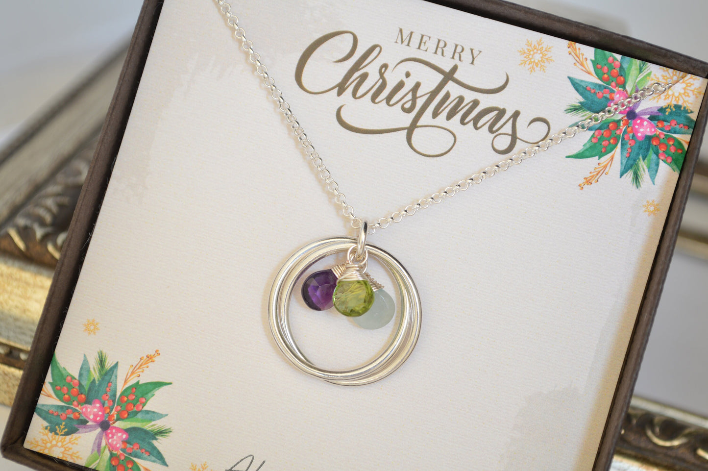 Regalo de Navidad para mamá, regalo de cumpleaños para ella, collar con piedra de nacimiento familiar para mamá, collar infinito con piedras de nacimiento, collar familiar