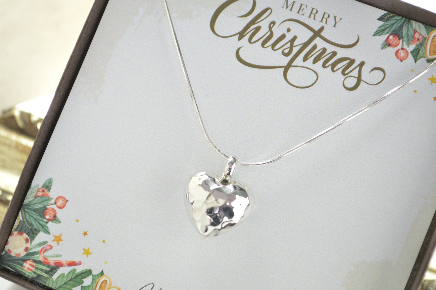 Regalos de Navidad para mujeres, regalo de Navidad para mamá, collar de corazón de plata, regalos para mujeres, regalo de Navidad para esposa
