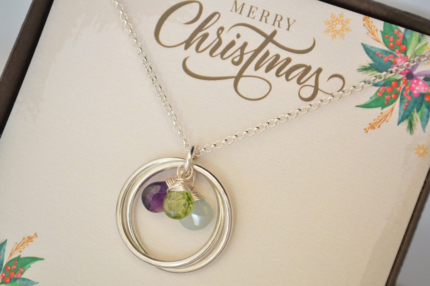 Regalo de Navidad para mamá, regalo de cumpleaños para ella, collar con piedra de nacimiento familiar para mamá, collar infinito con piedras de nacimiento, collar familiar