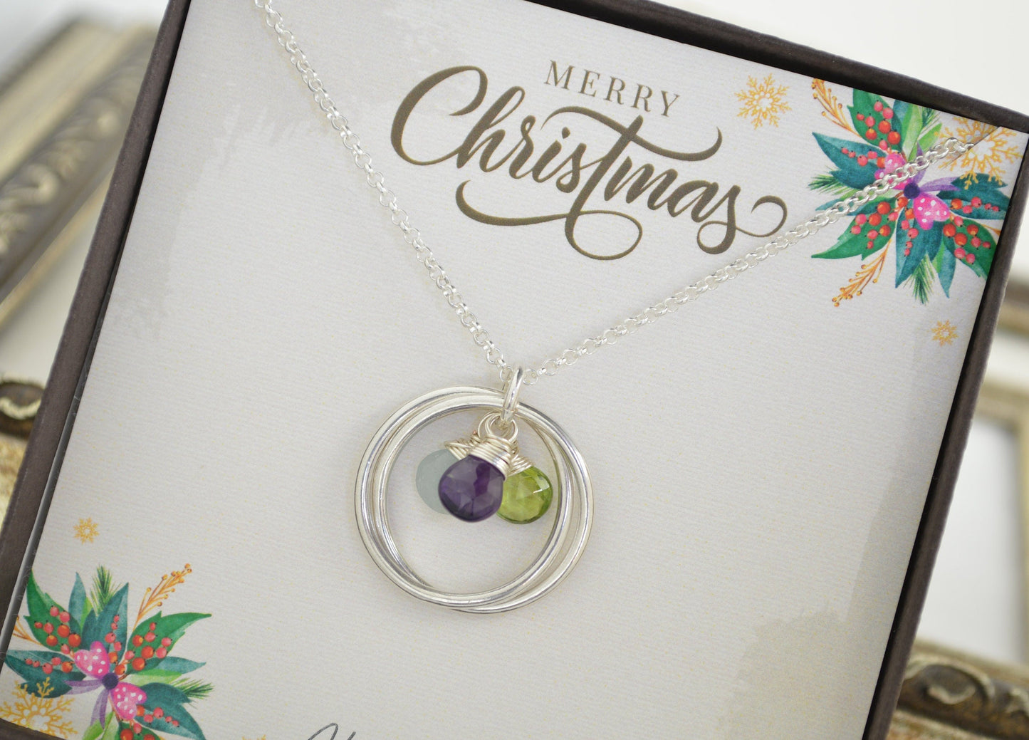 Regalo de Navidad para mamá, regalo de cumpleaños para ella, collar con piedra de nacimiento familiar para mamá, collar infinito con piedras de nacimiento, collar familiar