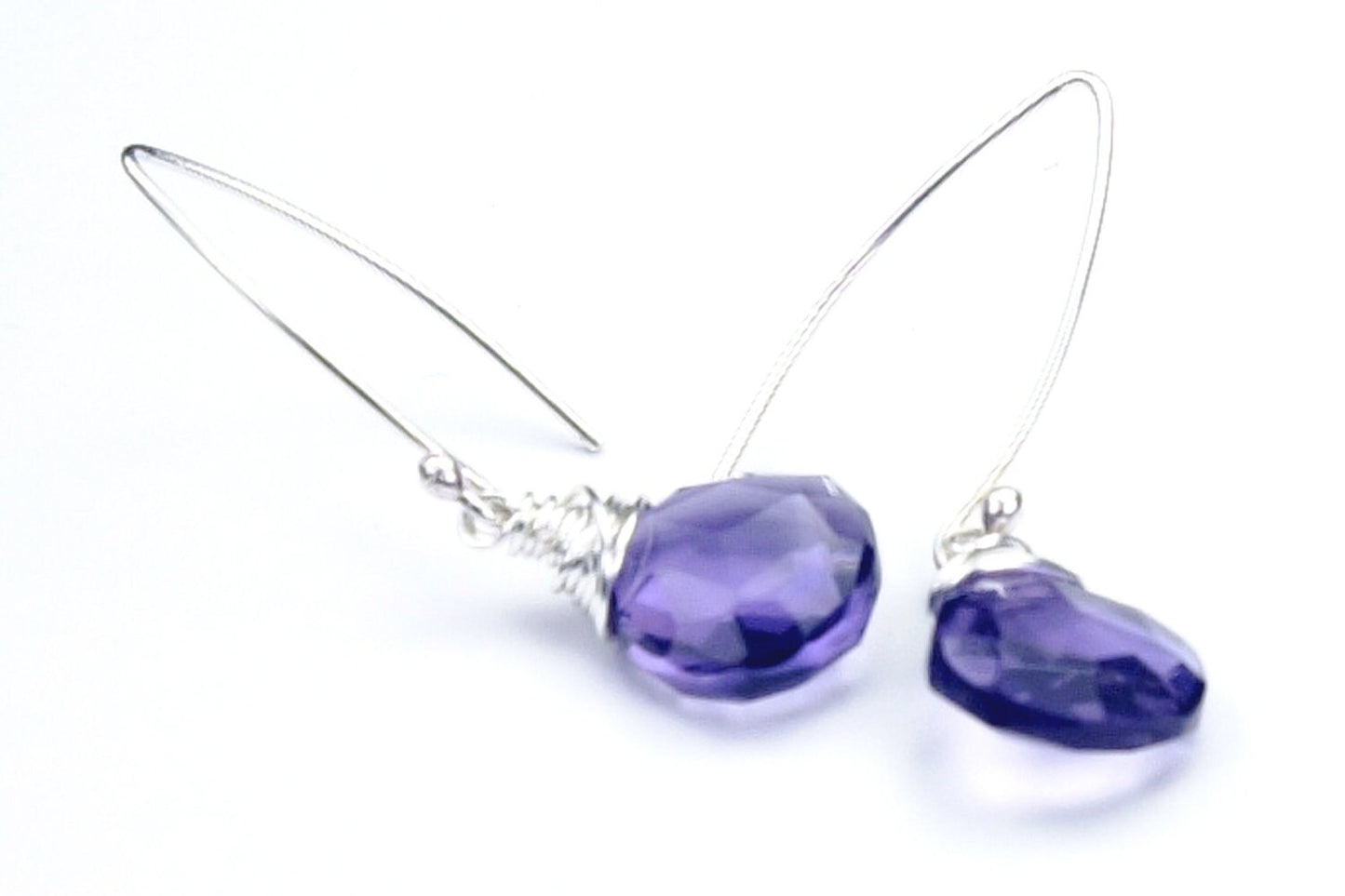 Pendientes de amatista, pendientes con piedra natal de febrero, pendientes con piedras preciosas moradas, pendientes morados, gancho de plata, dama de honor, mamá, prometida, regalo de graduación