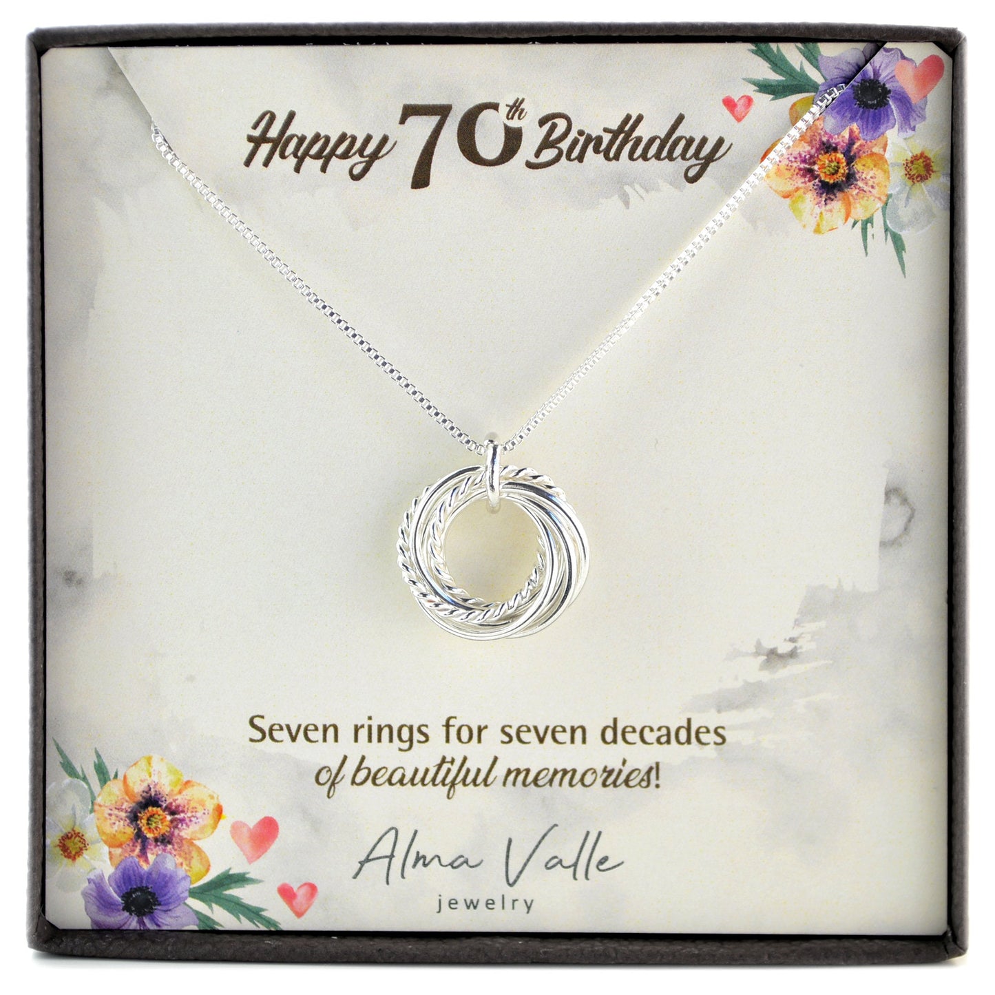 Regalo de 70 cumpleaños para mamá, collar de 7 anillos, joyas de 70 cumpleaños, regalo de 70 cumpleaños para mujeres, collar de 70 cumpleaños, collar delicado