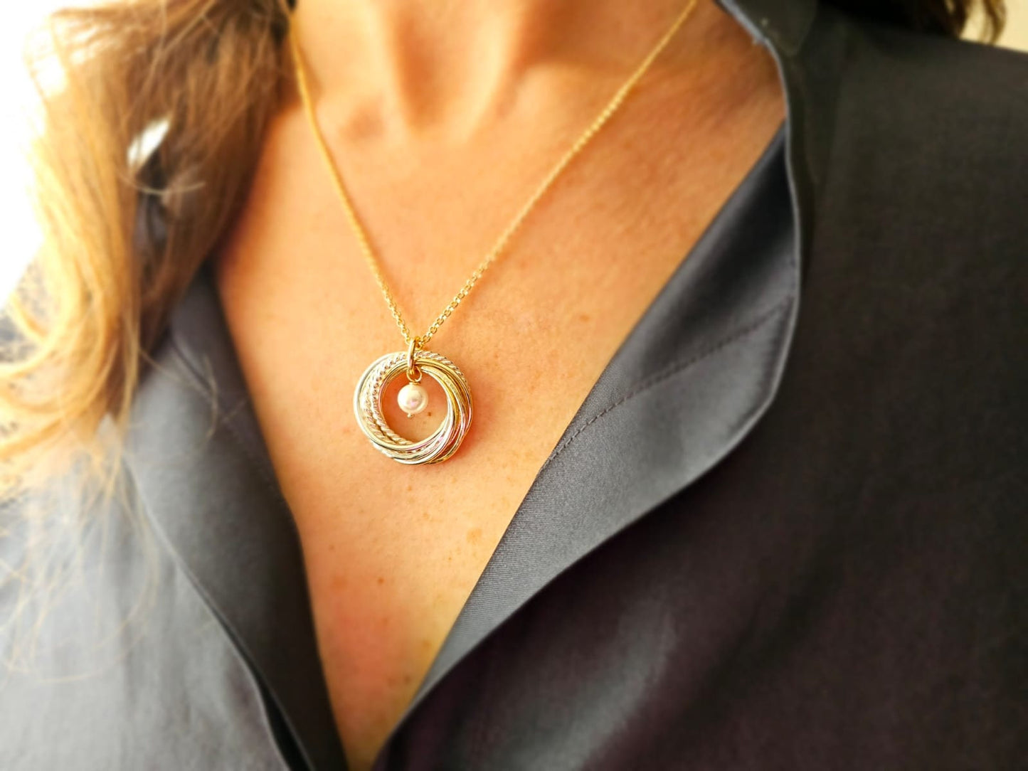 Regalo de 70 cumpleaños para mamá: collar de 7 anillos, joyería con piedra natal de abril, collar de 70 cumpleaños para mujer, regalo de séptimo aniversario para esposa