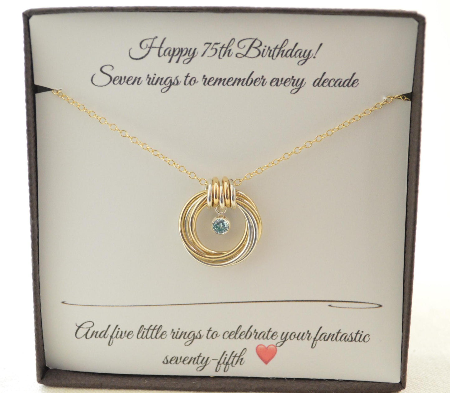 Joyas para el 75.° cumpleaños para mujeres, collar para el 75.° cumpleaños para ella, collar con piedra natal, ideas para regalos para el 75.° cumpleaños, regalos para el 75.° cumpleaños, metales mixtos