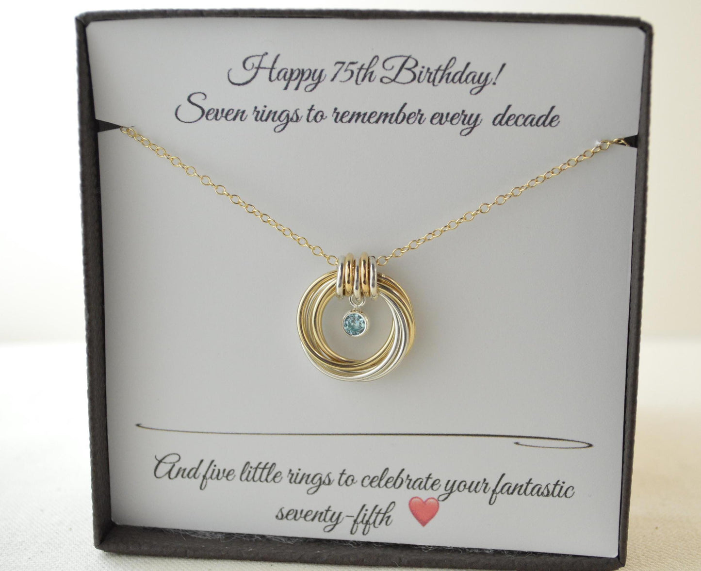 Joyas para el 75.° cumpleaños para mujeres, collar para el 75.° cumpleaños para ella, collar con piedra natal, ideas para regalos para el 75.° cumpleaños, regalos para el 75.° cumpleaños, metales mixtos