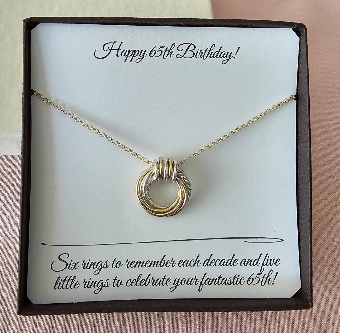 Regalo de 65 cumpleaños para mujer, collar de metal mixto, regalo de 65 cumpleaños para mamá y abuela, collar de oro, collar pequeño de regalo de 65 años