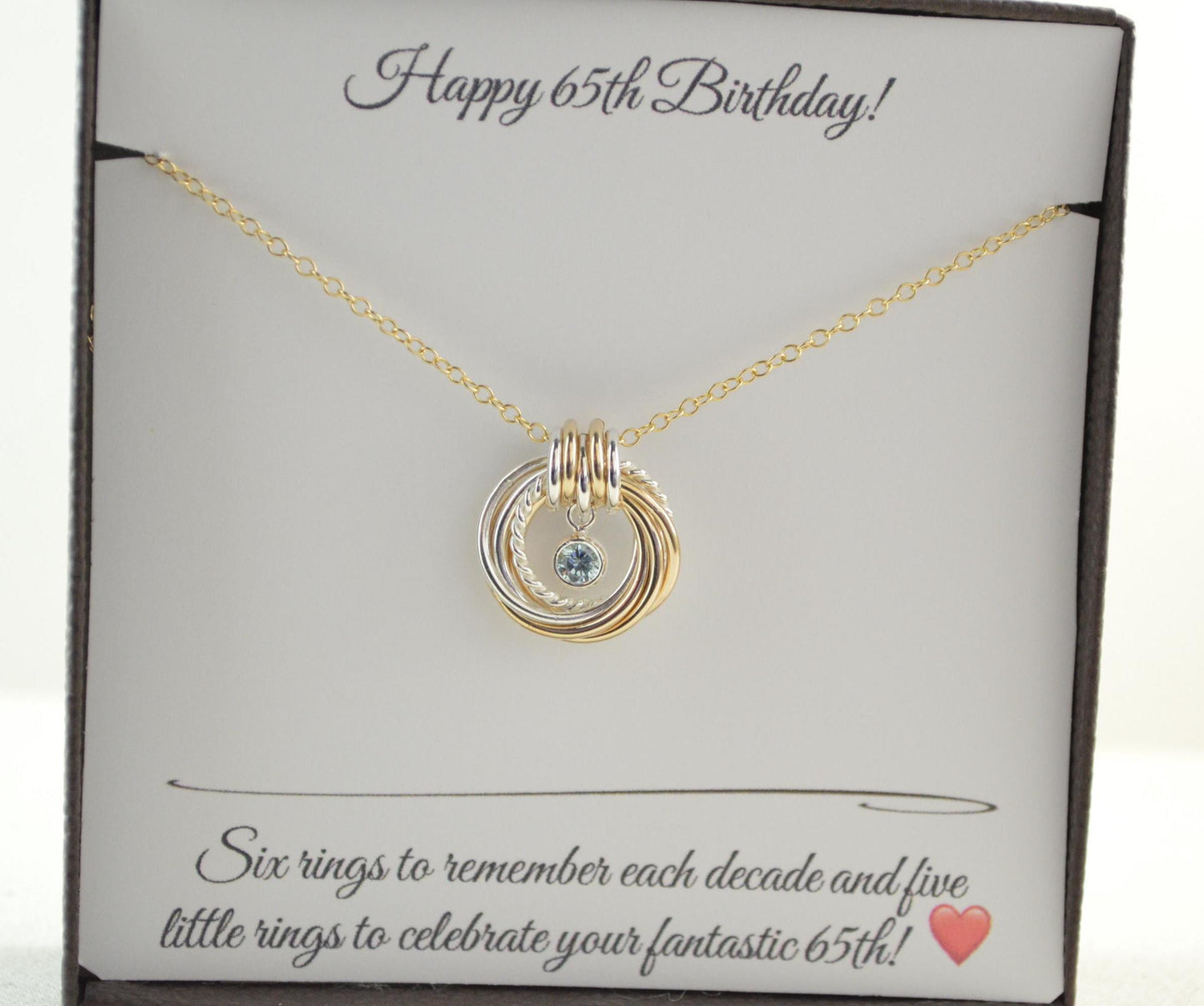 Regalos de 65 cumpleaños para mujeres, ideas de 65 cumpleaños para ella, regalo de 65 años para mamá, joyas de 65 años para mujeres, collar pequeño de oro y plata