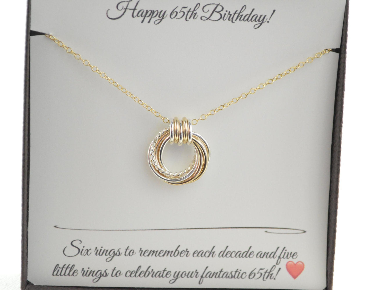 Regalo de 65 cumpleaños para mujer, collar de metal mixto, regalo de 65 cumpleaños para mamá y abuela, collar de oro, collar pequeño de regalo de 65 años