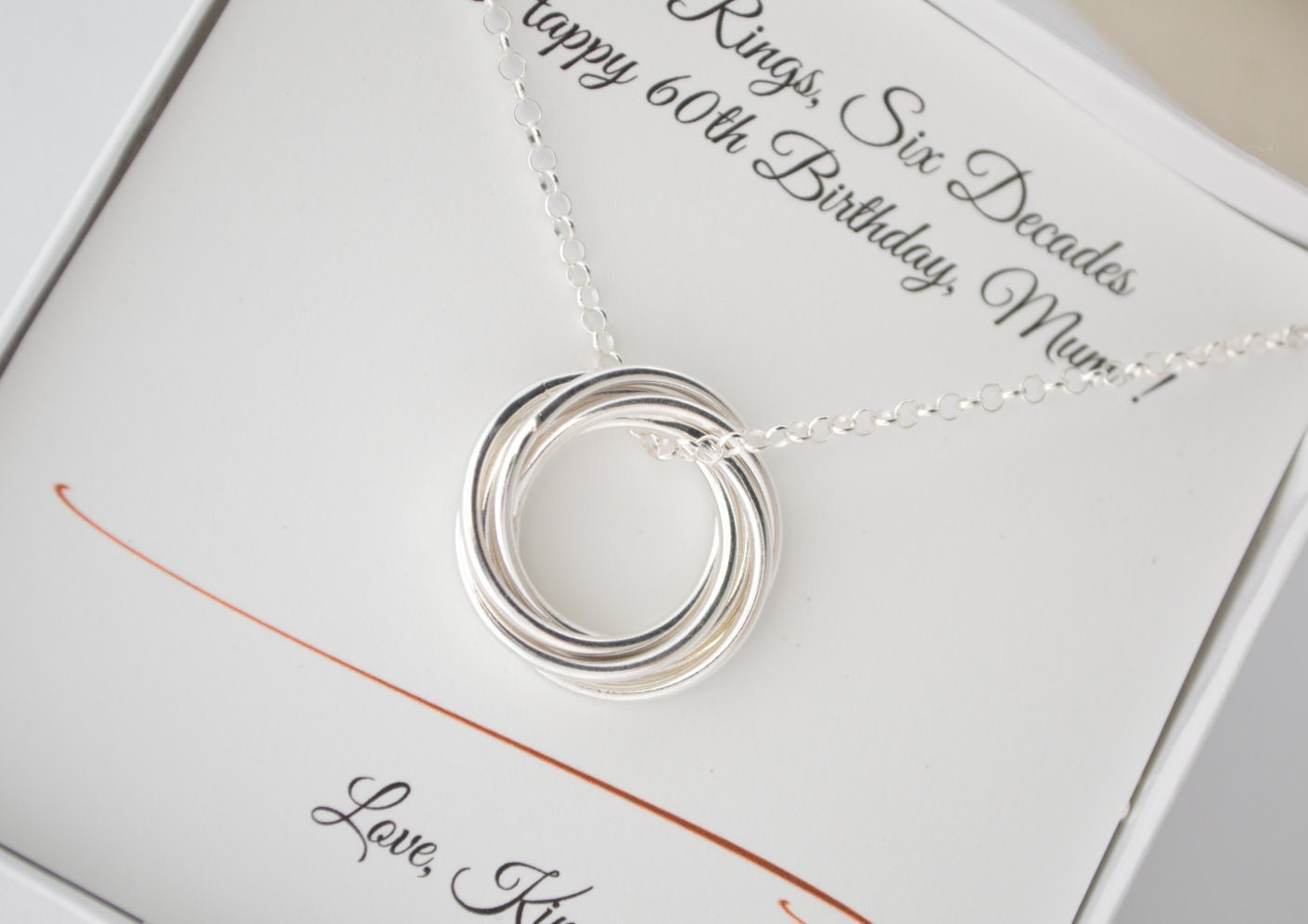 60th Birthday gift for mom, 6 Interlocked rings necklace, 60th birthday jewelry for women, 6 Decade gift, 6 Anniversary gift for her