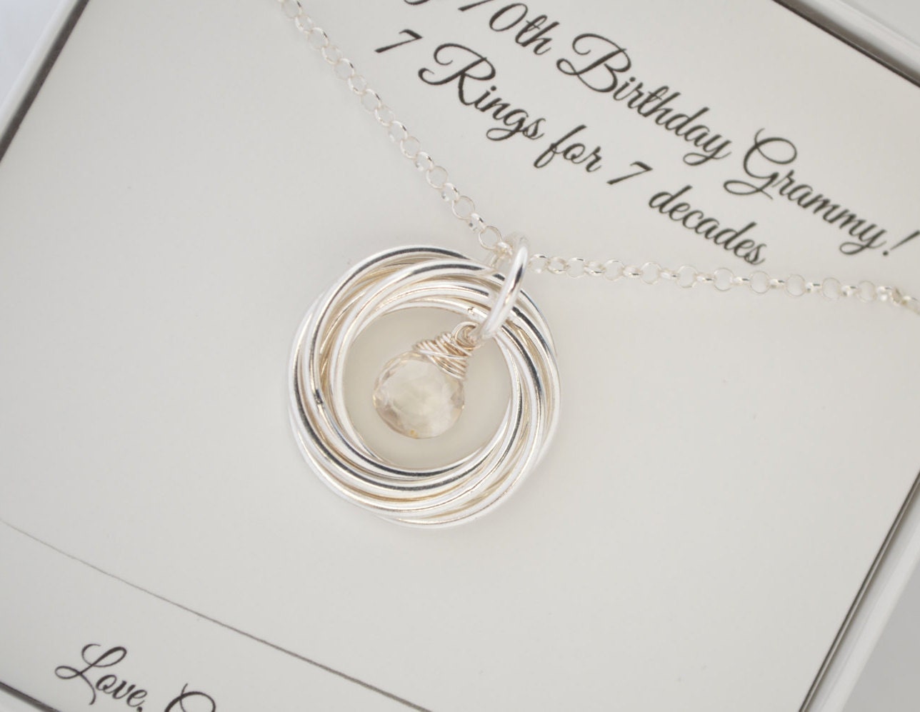 Regalo de 70 cumpleaños para mamá, collar con piedra natal de abril, collar de cristal de roca, joyas para abuela, regalo del séptimo aniversario para mujeres
