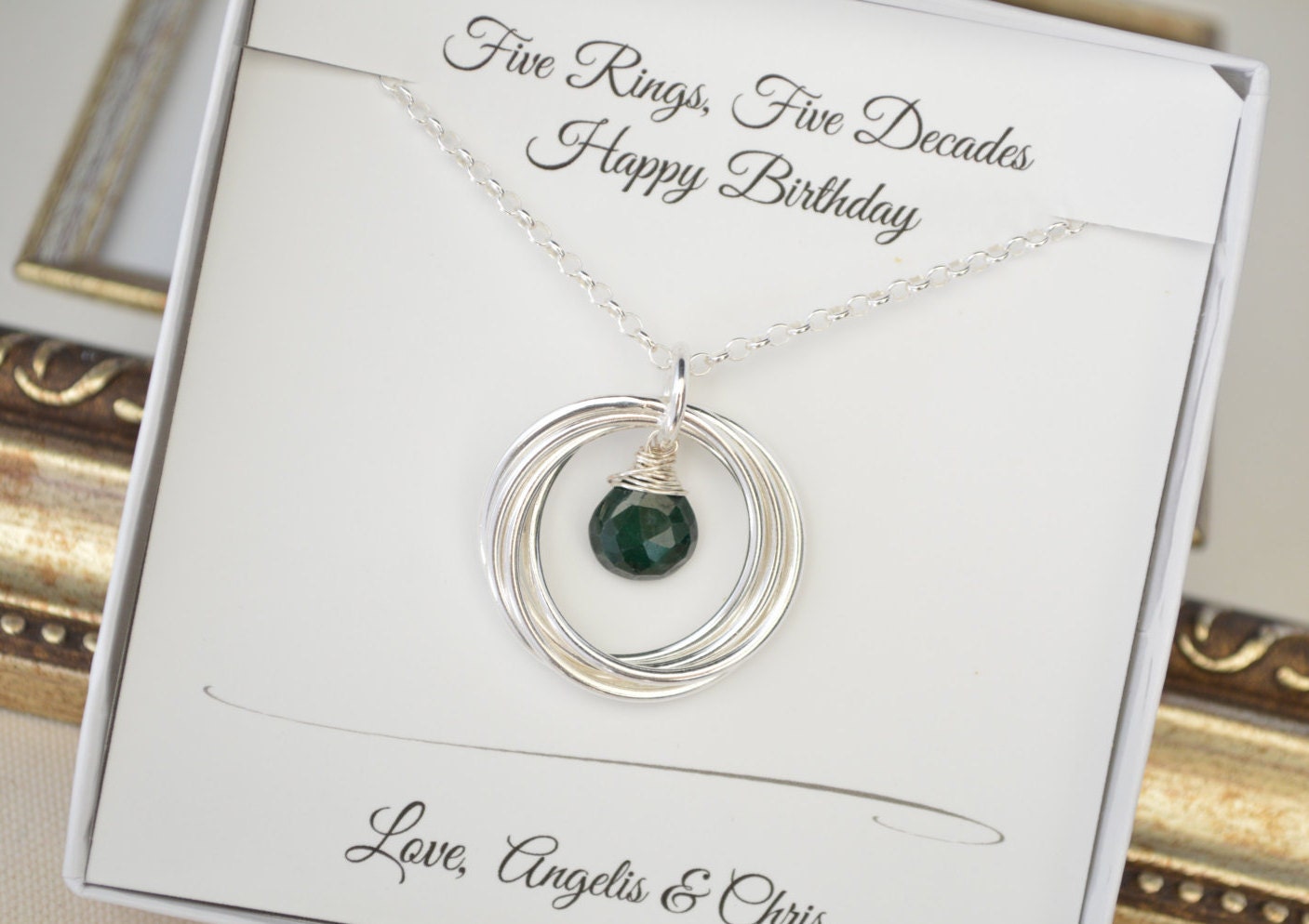 Regalo de 50 cumpleaños para esposa, collar con piedra de nacimiento esmeralda, collar con piedra de nacimiento de mayo, regalo de 50 cumpleaños para mujeres, regalo del quinto aniversario para ella