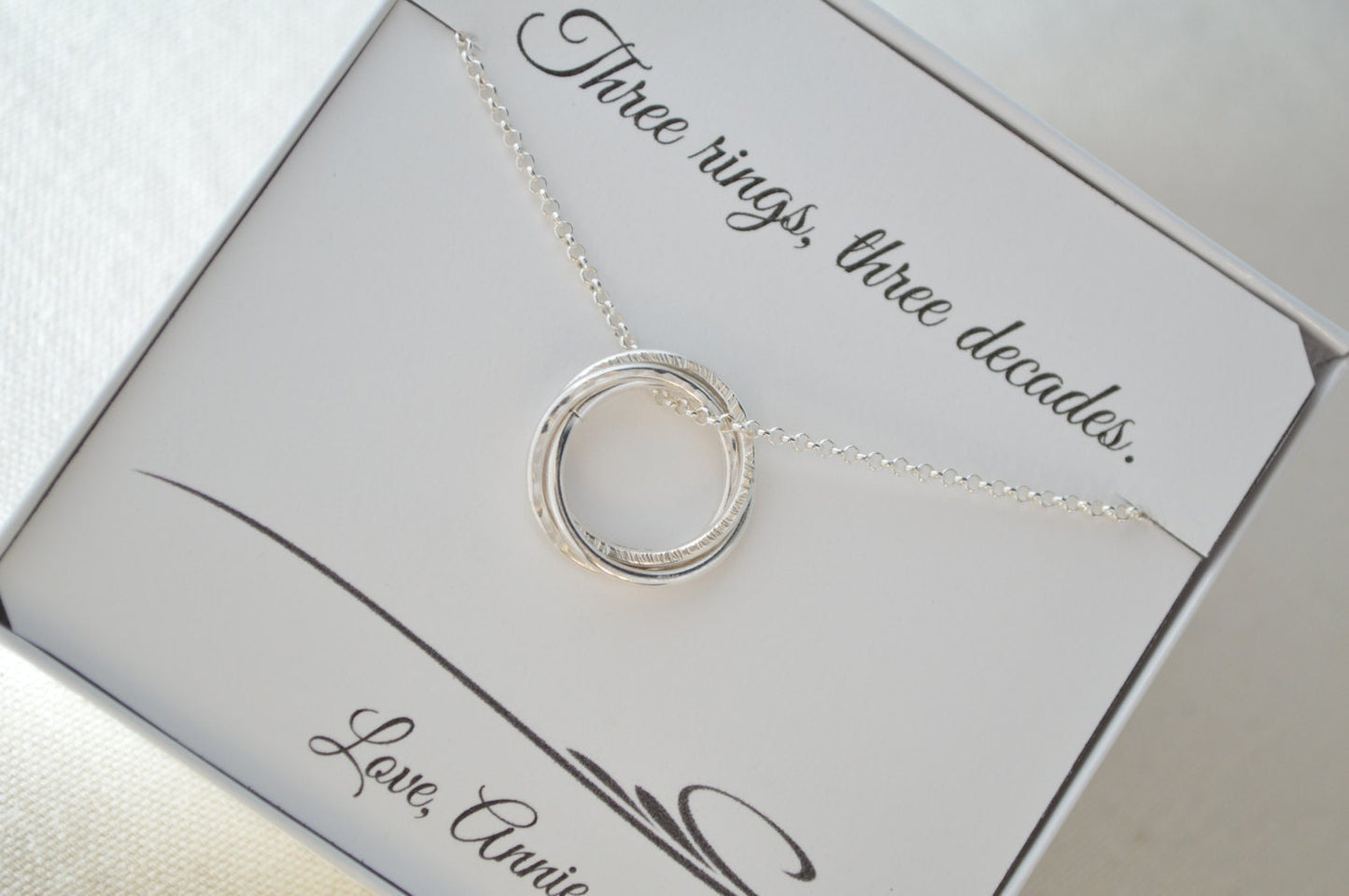 Regalo de cumpleaños número 30 para hija, collares de 3 hermanas, collar de 3 anillos por 3 décadas, joyas de cumpleaños número 30, regalo de tercer aniversario, hito