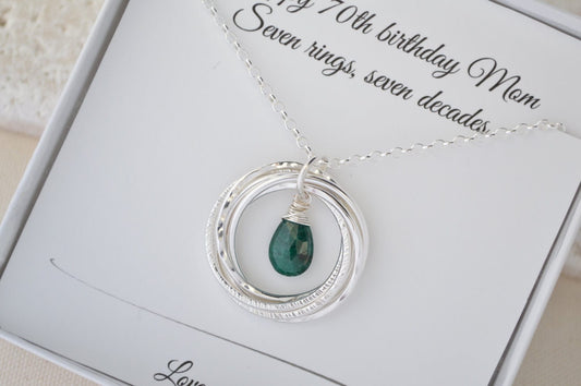 70th Birthday gift for mom and grandma, Emerald birthstone necklace, May birthstone necklace, 7th Anniversary gift for wife, Birthday gifts