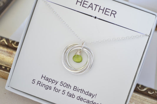 50th Gift for wife, 5th Anniversary gift for her, Family of five, 50th Gift for women, Peridot jewelry, August birthstone jewelry