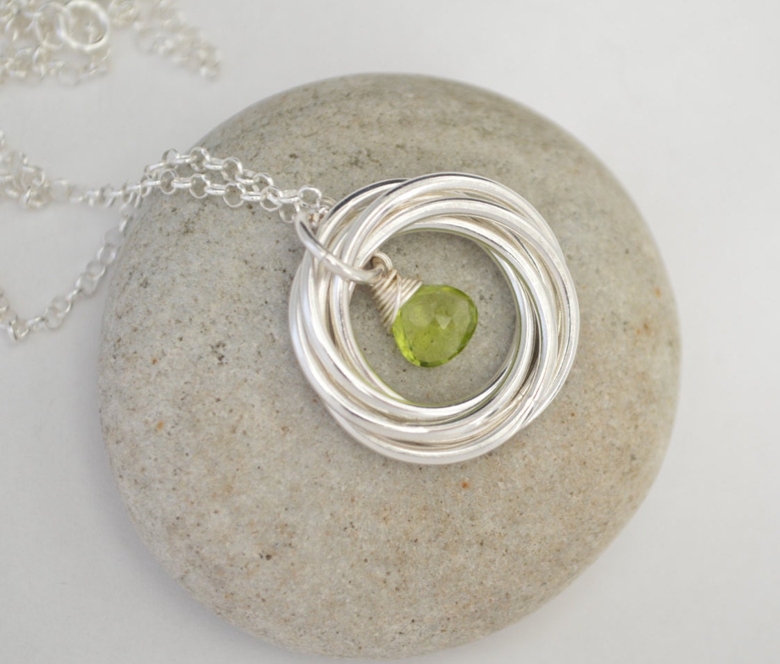 80th Birthday gift for women, Peridot necklace, 8th Anniversary gift, 8 Rings for 8 decades necklace, 80th Birthday jewelry, Milestone gifts