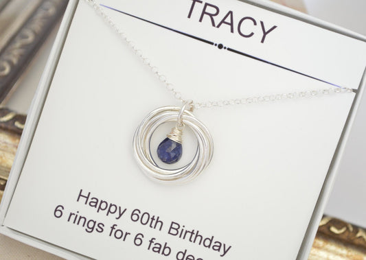 60th Birthday necklace for women, Gift for mother, 60th for wife, Blue Sapphire necklace, September birthstone necklace, Milestone jewelry