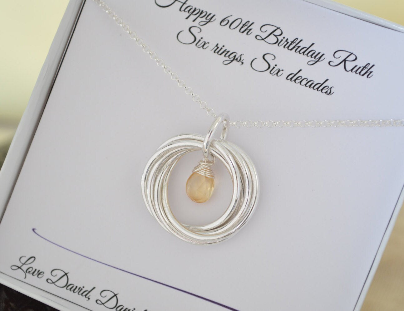 Citrine birthstone jewelry, 60th Birthday gift for mother necklace, 6th Anniversary gift for wife, Jewelry for mom, Mothers necklace