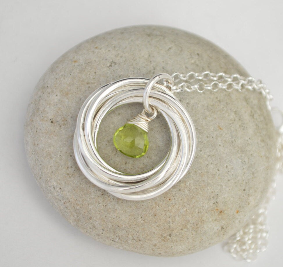 80th Birthday gift for women, Peridot necklace, 8th Anniversary gift, 8 Rings for 8 decades necklace, 80th Birthday jewelry, Milestone gifts