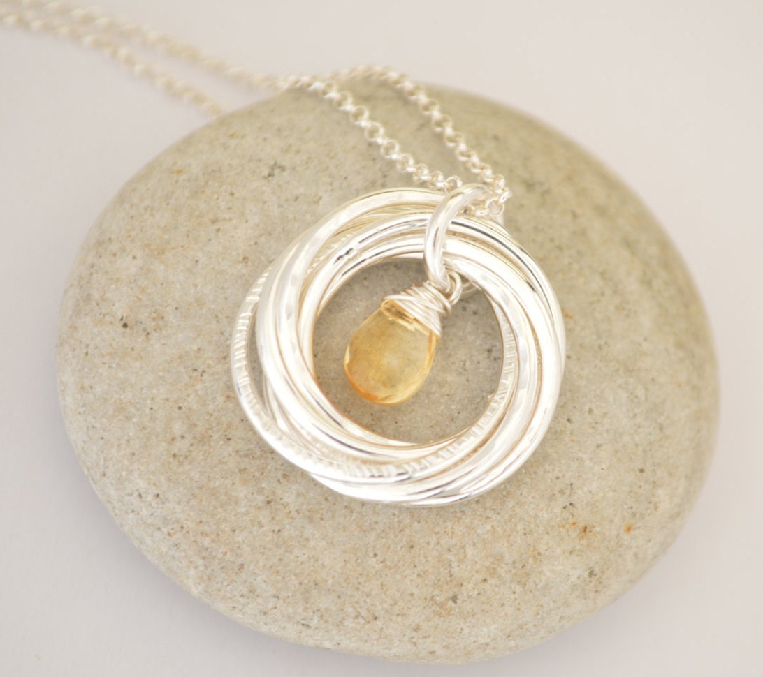 80th Birthday gift for grandmother, 8th Anniversary gift, Citrine birthstone necklace, 80th Birthday jewelry for women, 8 Rings 8 decades