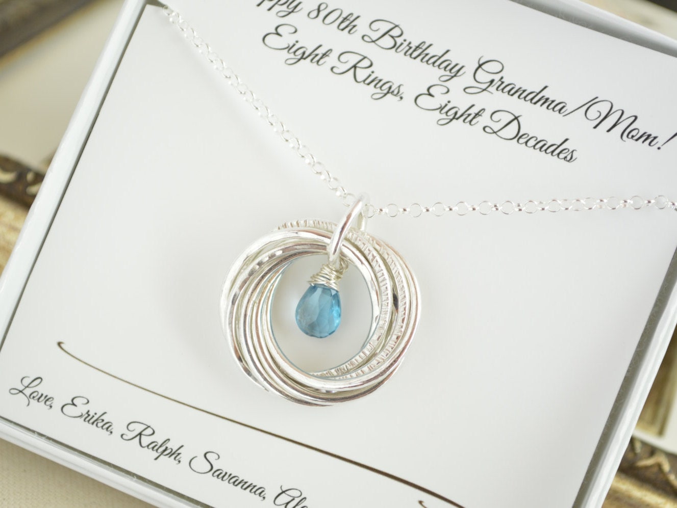 80th Birthday gift for mom, 8th Anniversary gift for her, London blue necklace, 80th Birthday jewelry, 80th Birthday with birthstone