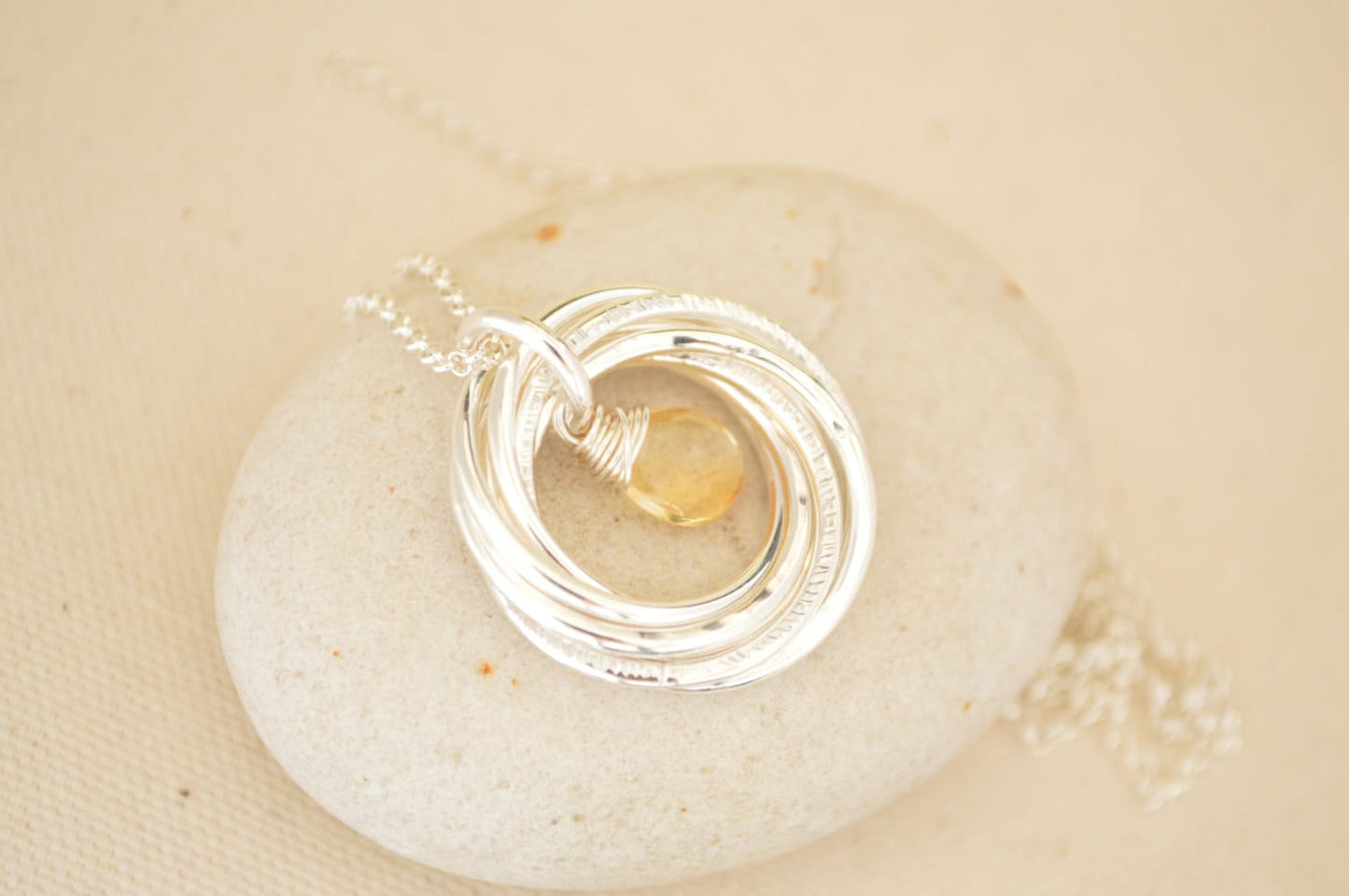 80th Birthday gift for grandmother, 8th Anniversary gift, Citrine birthstone necklace, 80th Birthday jewelry for women, 8 Rings 8 decades