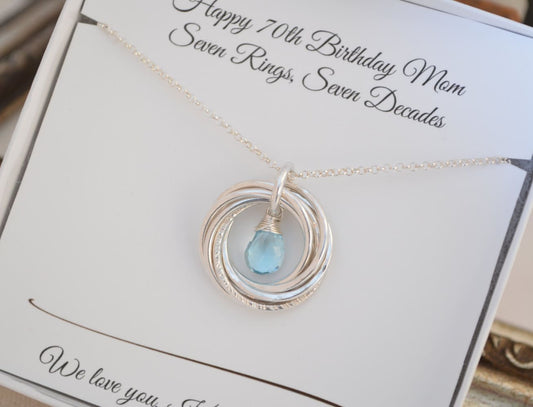 70th Birthday gift for mom and grandma, December birthstone necklace, 7th Anniversary gift for wife, Blue topaz jewelry, Gifts for mother