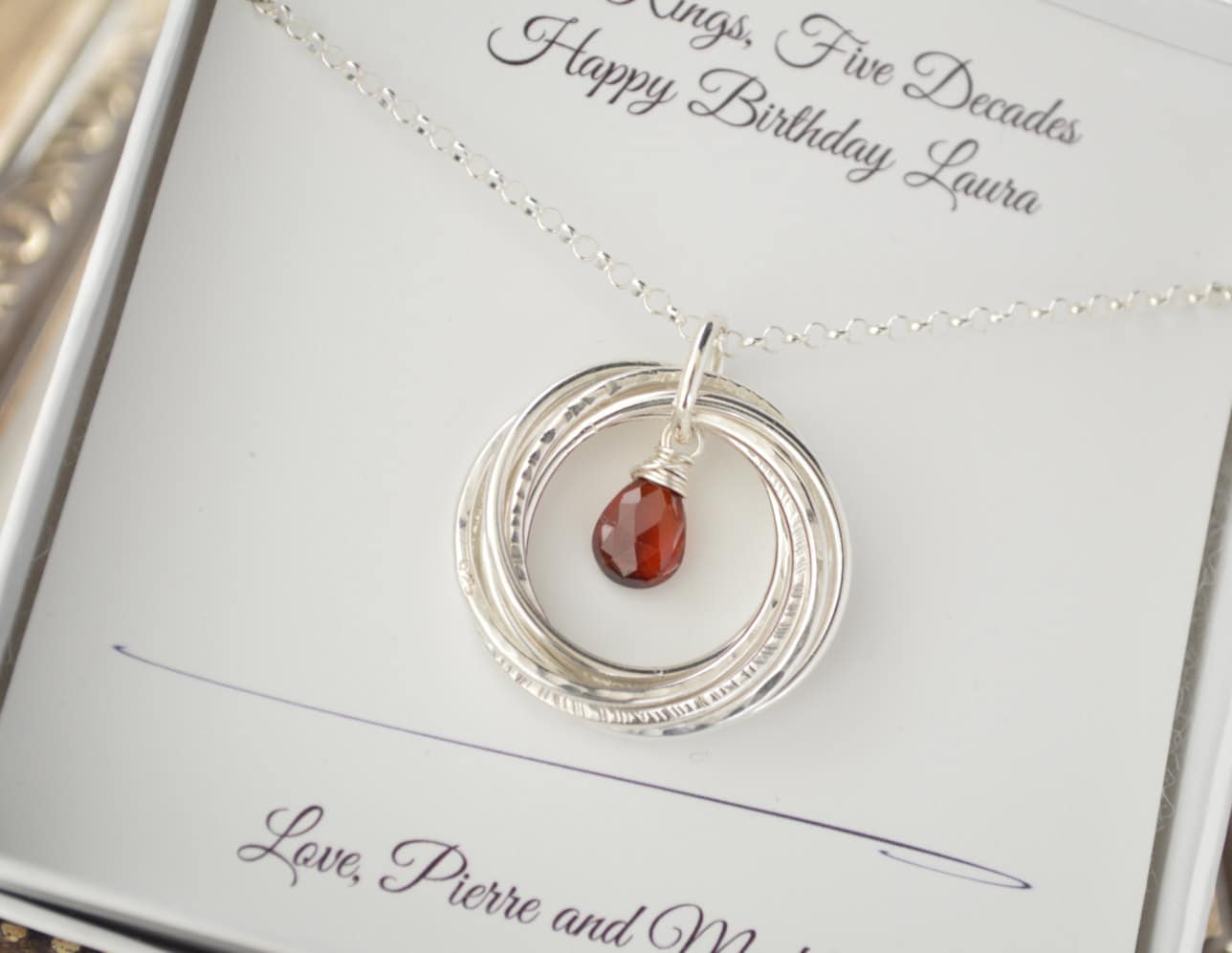 50th Birthday gift for wife, 50th Birthday gift for women, Garnet birthstone jewelry, January birthstone, Gift for mom, Sister necklace