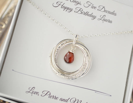 50th Birthday gift for wife, 50th Birthday gift for women, Garnet birthstone jewelry, January birthstone, Gift for mom, Sister necklace