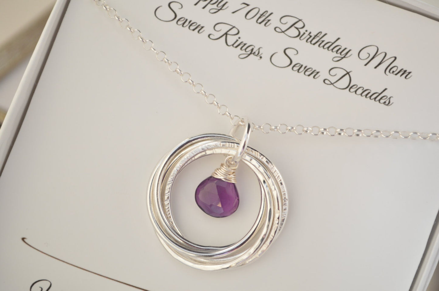 70th Birthday gift for mom and grandma, Amethyst birthstone necklace, February birthstone jewelry, 7th Anniversary gift for women, Birthday