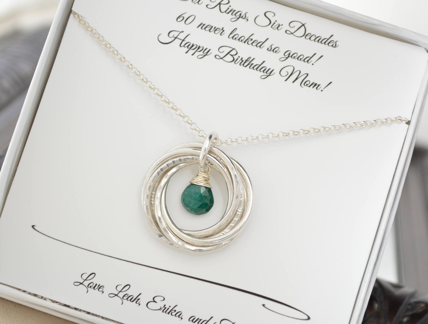 60th Birthday jewelry for mom, May birthstone necklace,  6th Anniversary gift for wife, Emerald birthstone gift, 60th Birthday gift for mom