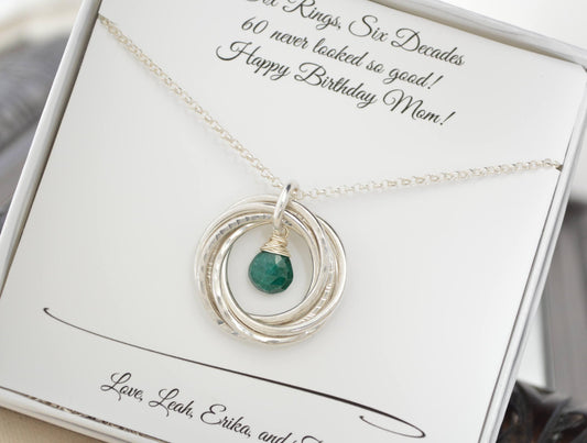 60th Birthday jewelry for mom, May birthstone necklace,  6th Anniversary gift for wife, Emerald birthstone gift, 60th Birthday gift for mom