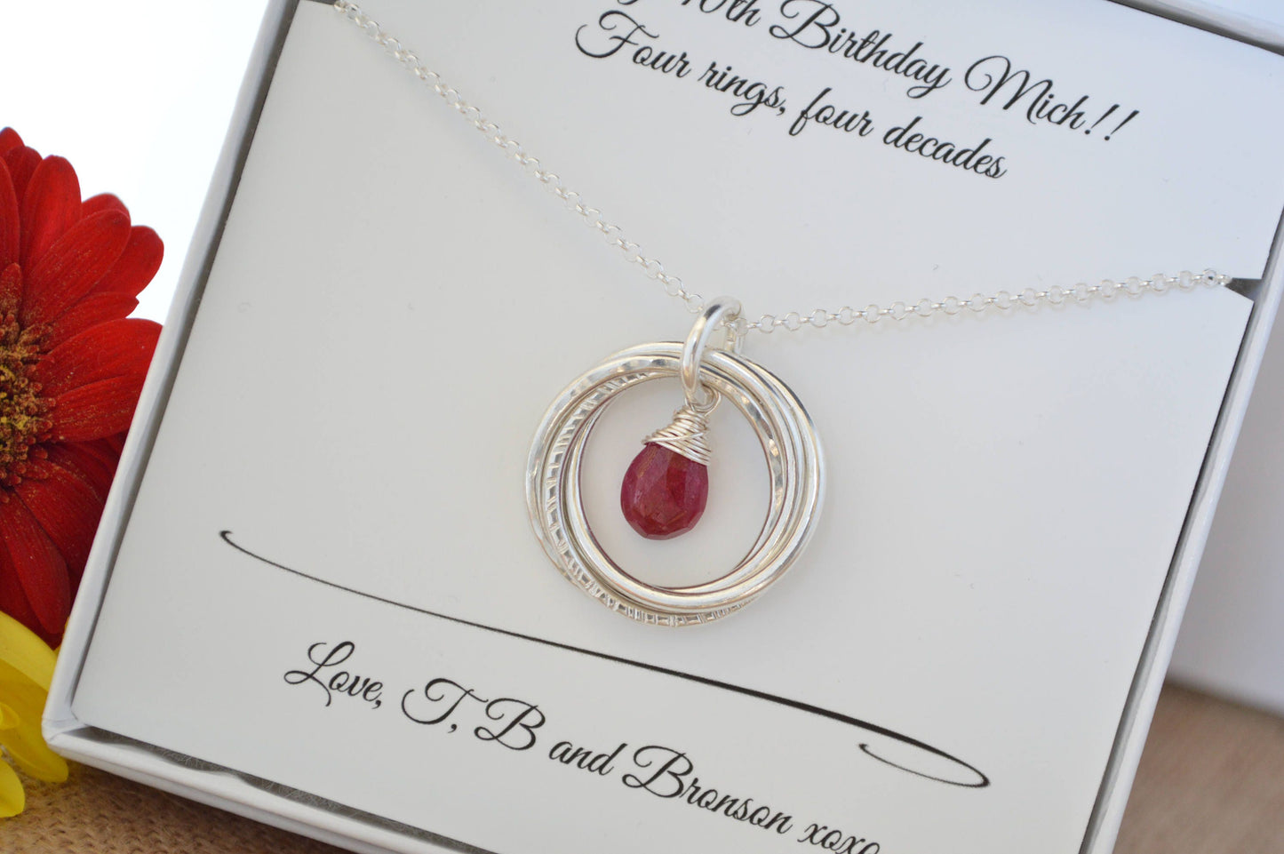 40th Birthday gift for women, Sister jewelry, Ruby birthstone necklace, July birthstone, 4 Sisters necklaces, 4th Anniversary gift for wife