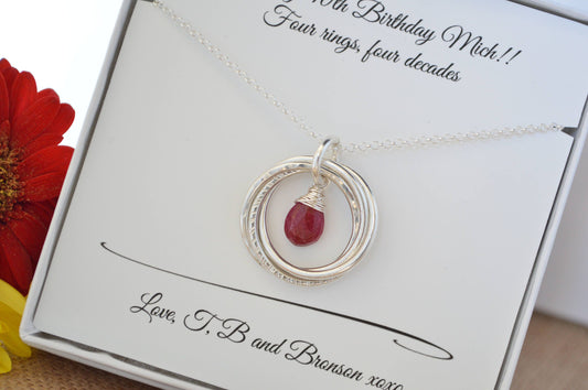 40th Birthday gift for women, Sister jewelry, Ruby birthstone necklace, July birthstone, 4 Sisters necklaces, 4th Anniversary gift for wife